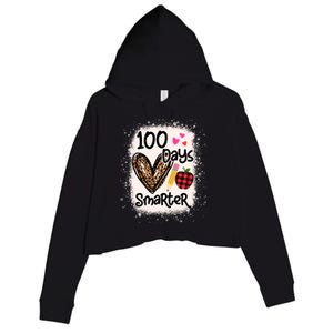 100 Days Smarter Leopard Bleached 100th Day School Teacher Gift Crop Fleece Hoodie