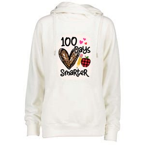 100 Days Smarter Leopard Bleached 100th Day School Teacher Gift Womens Funnel Neck Pullover Hood