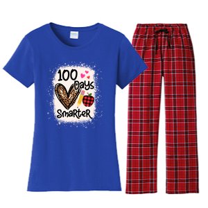 100 Days Smarter Leopard Bleached 100th Day School Teacher Gift Women's Flannel Pajama Set