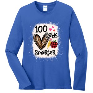 100 Days Smarter Leopard Bleached 100th Day School Teacher Gift Ladies Long Sleeve Shirt