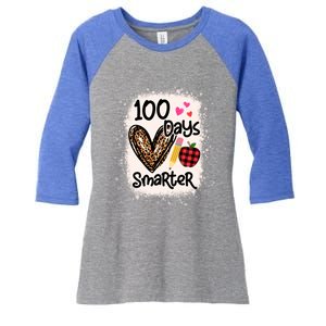 100 Days Smarter Leopard Bleached 100th Day School Teacher Gift Women's Tri-Blend 3/4-Sleeve Raglan Shirt