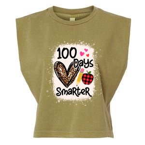 100 Days Smarter Leopard Bleached 100th Day School Teacher Gift Garment-Dyed Women's Muscle Tee