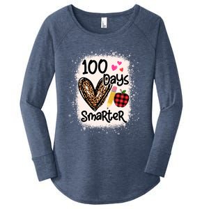 100 Days Smarter Leopard Bleached 100th Day School Teacher Gift Women's Perfect Tri Tunic Long Sleeve Shirt