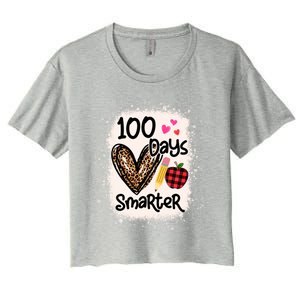 100 Days Smarter Leopard Bleached 100th Day School Teacher Gift Women's Crop Top Tee