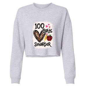 100 Days Smarter Leopard Bleached 100th Day School Teacher Gift Cropped Pullover Crew