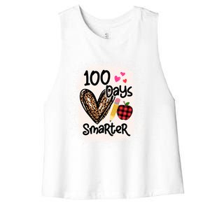 100 Days Smarter Leopard Bleached 100th Day School Teacher Gift Women's Racerback Cropped Tank