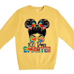 100 Days Smarter Messy Bun 100th Day Of School Gift Premium Crewneck Sweatshirt