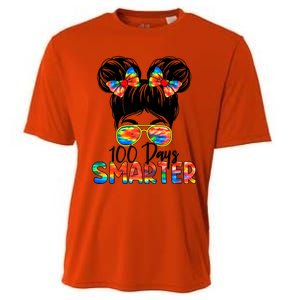 100 Days Smarter Messy Bun 100th Day Of School Gift Cooling Performance Crew T-Shirt