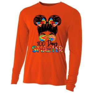 100 Days Smarter Messy Bun 100th Day Of School Gift Cooling Performance Long Sleeve Crew