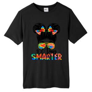 100 Days Smarter Messy Bun 100th Day Of School Gift Tall Fusion ChromaSoft Performance T-Shirt