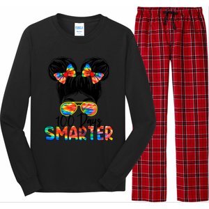 100 Days Smarter Messy Bun 100th Day Of School Gift Long Sleeve Pajama Set