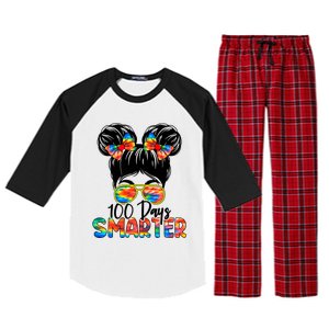 100 Days Smarter Messy Bun 100th Day Of School Gift Raglan Sleeve Pajama Set