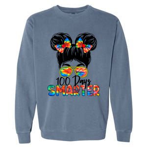 100 Days Smarter Messy Bun 100th Day Of School Gift Garment-Dyed Sweatshirt