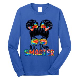 100 Days Smarter Messy Bun 100th Day Of School Gift Long Sleeve Shirt