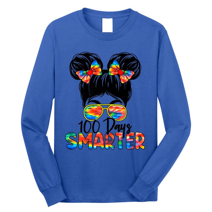 100 Days Smarter Messy Bun 100th Day Of School Gift Long Sleeve Shirt