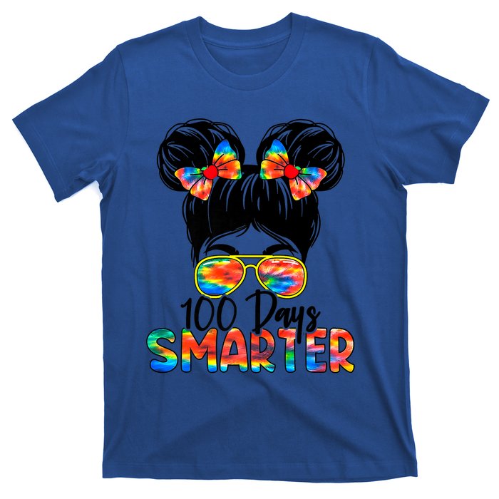 100 Days Smarter Messy Bun 100th Day Of School Gift T-Shirt