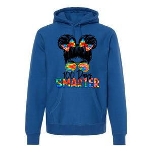 100 Days Smarter Messy Bun 100th Day Of School Gift Premium Hoodie