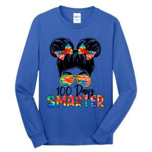 100 Days Smarter Messy Bun 100th Day Of School Gift Tall Long Sleeve T-Shirt