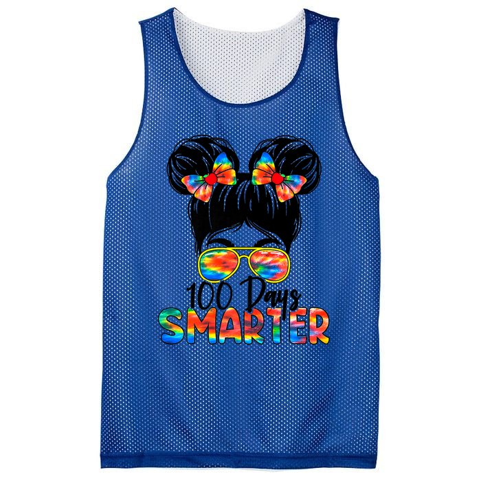 100 Days Smarter Messy Bun 100th Day Of School Gift Mesh Reversible Basketball Jersey Tank