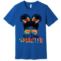 100 Days Smarter Messy Bun 100th Day Of School Gift Premium T-Shirt