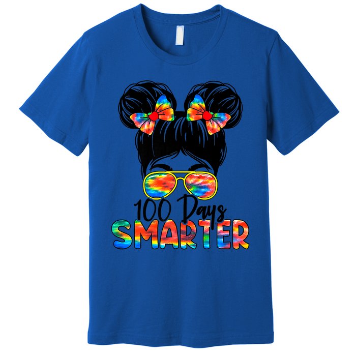 100 Days Smarter Messy Bun 100th Day Of School Gift Premium T-Shirt