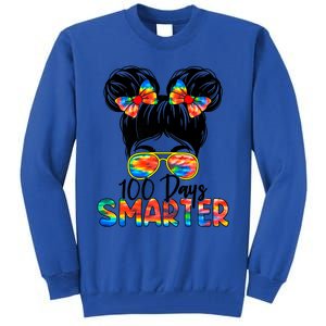 100 Days Smarter Messy Bun 100th Day Of School Gift Tall Sweatshirt