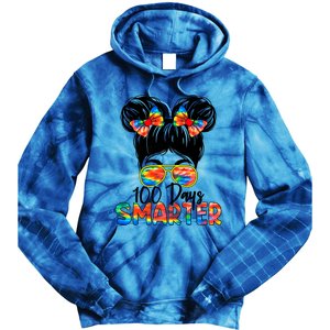 100 Days Smarter Messy Bun 100th Day Of School Gift Tie Dye Hoodie