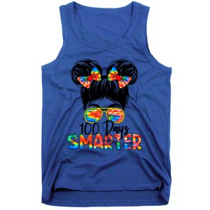 100 Days Smarter Messy Bun 100th Day Of School Gift Tank Top