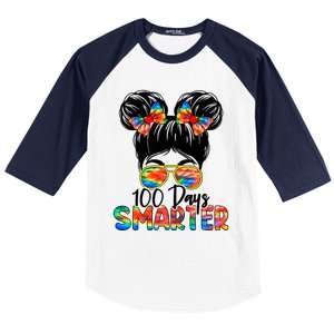 100 Days Smarter Messy Bun 100th Day Of School Gift Baseball Sleeve Shirt