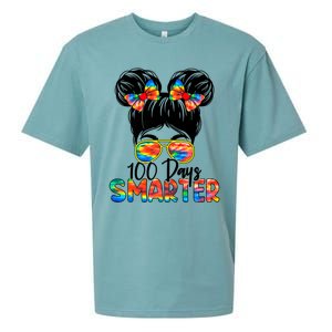 100 Days Smarter Messy Bun 100th Day Of School Gift Sueded Cloud Jersey T-Shirt