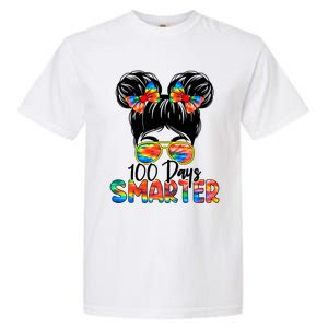 100 Days Smarter Messy Bun 100th Day Of School Gift Garment-Dyed Heavyweight T-Shirt