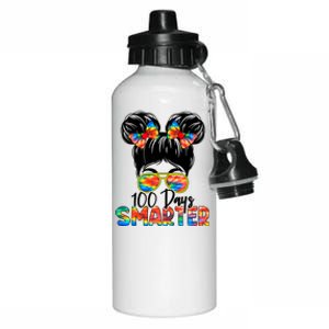 100 Days Smarter Messy Bun 100th Day Of School Gift Aluminum Water Bottle