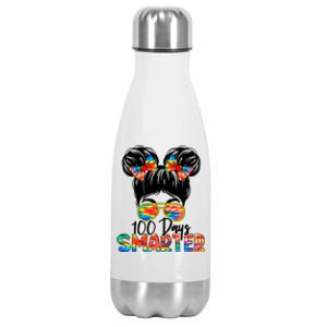 100 Days Smarter Messy Bun 100th Day Of School Gift Stainless Steel Insulated Water Bottle