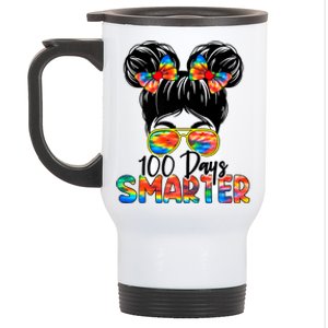 100 Days Smarter Messy Bun 100th Day Of School Gift Stainless Steel Travel Mug