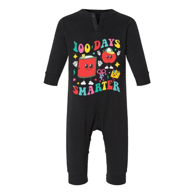 100 Days Smarter Happy 100th Day Of School Groovy Infant Fleece One Piece