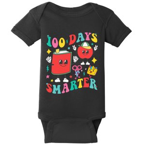 100 Days Smarter Happy 100th Day Of School Groovy Baby Bodysuit