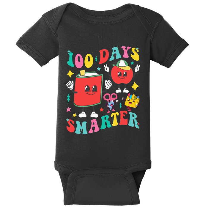 100 Days Smarter Happy 100th Day Of School Groovy Baby Bodysuit