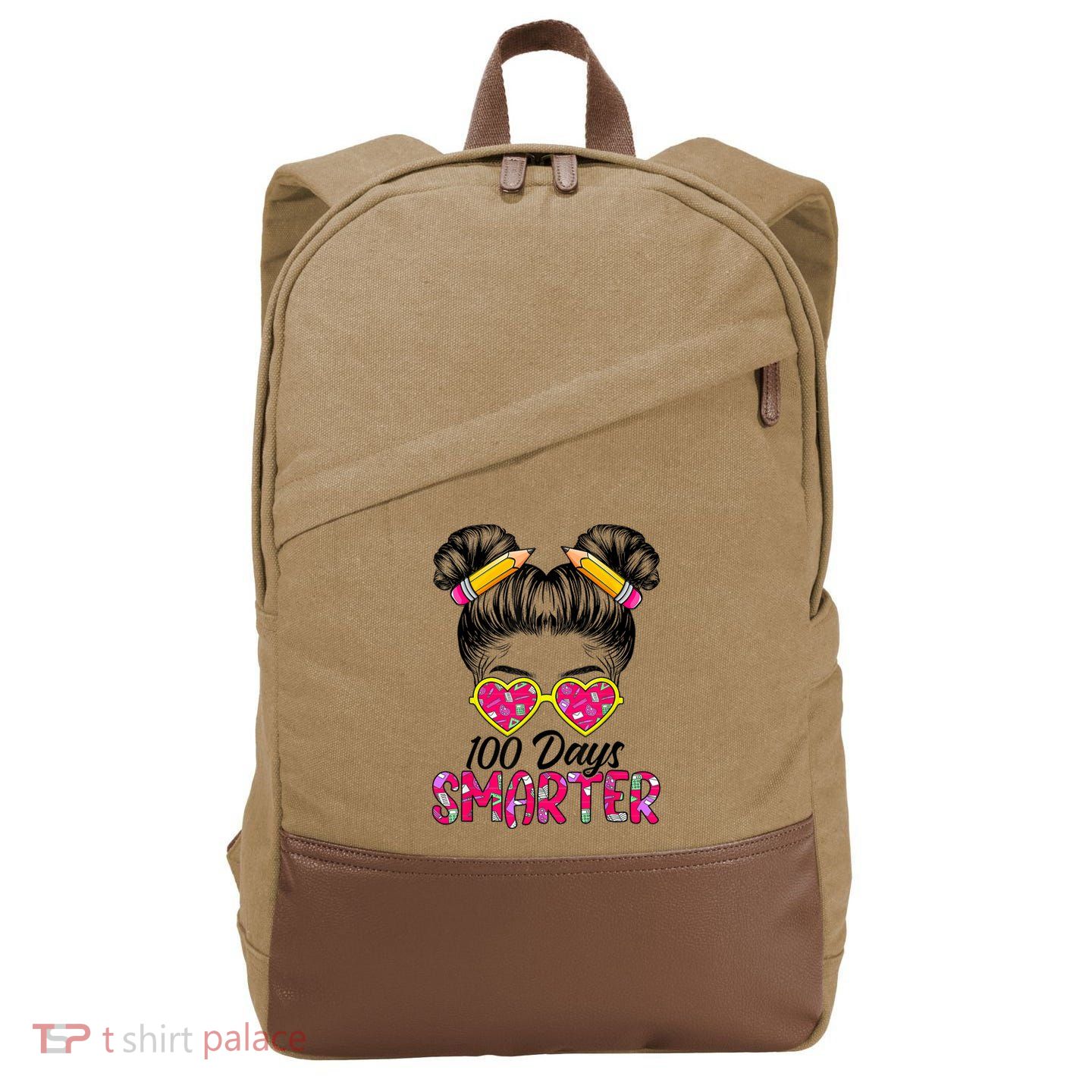 100 Days Smarter Messy Bun Hair 100th Day Of School Cotton Canvas Backpack