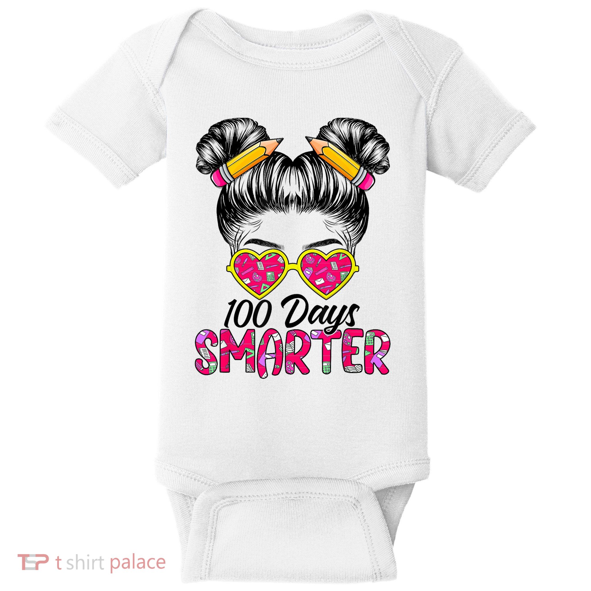 100 Days Smarter Messy Bun Hair 100th Day Of School Baby Bodysuit