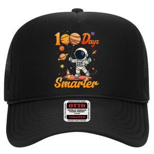 100 Days Smarter 100th Day Of School For Boy Girl Astronaut Gift High Crown Mesh Back Trucker Hat