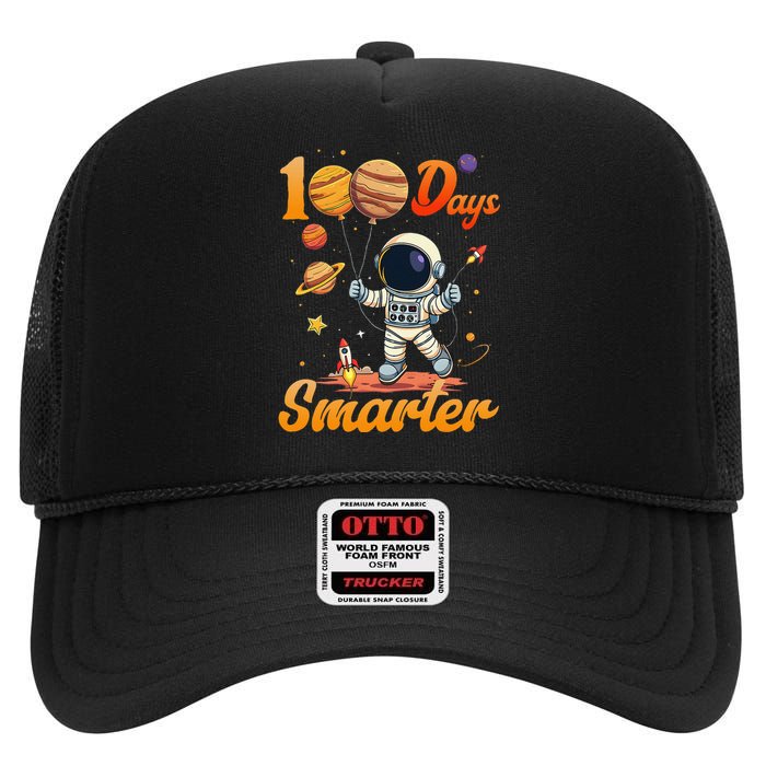 100 Days Smarter 100th Day Of School For Boy Girl Astronaut Gift High Crown Mesh Back Trucker Hat