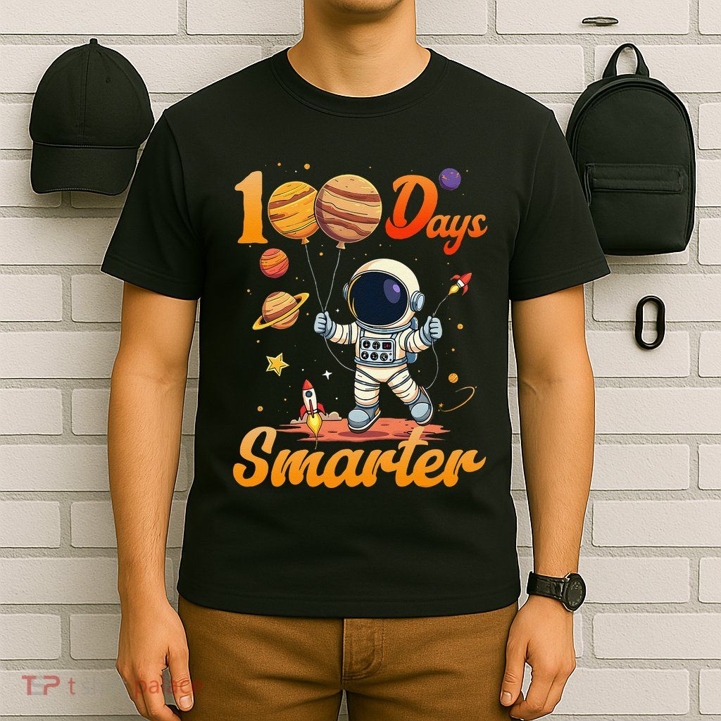 100 Days Smarter 100th Day Of School For Boy Girl Astronaut Gift T-Shirt