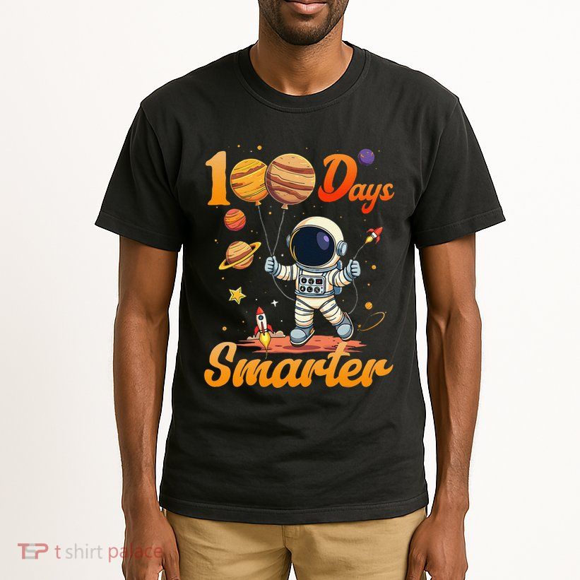 100 Days Smarter 100th Day Of School For Boy Girl Astronaut Gift Tall T-Shirt