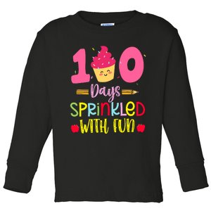 100 Days Sprinkled With Fun Cupcake 100th Day Of School Girl Toddler Long Sleeve Shirt