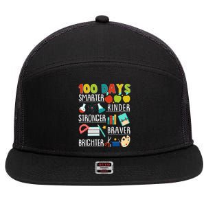 100 Days Smarter Kinder Stronger Braver Brighter 100 Days Of School 7 Panel Mesh Trucker Snapback Hat