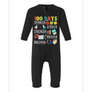 100 Days Smarter Kinder Stronger Braver Brighter 100 Days Of School Infant Fleece One Piece