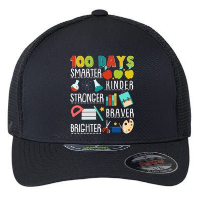 100 Days Smarter Kinder Stronger Braver Brighter 100 Days Of School Flexfit Unipanel Trucker Cap