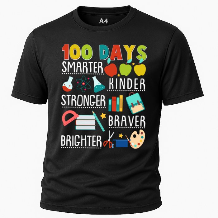 100 Days Smarter Kinder Stronger Braver Brighter 100 Days Of School Cooling Performance Crew T-Shirt