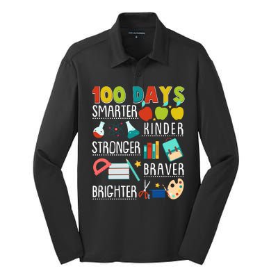 100 Days Smarter Kinder Stronger Braver Brighter 100 Days Of School Silk Touch Performance Long Sleeve Polo