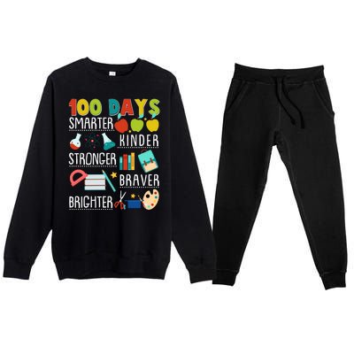 100 Days Smarter Kinder Stronger Braver Brighter 100 Days Of School Premium Crewneck Sweatsuit Set